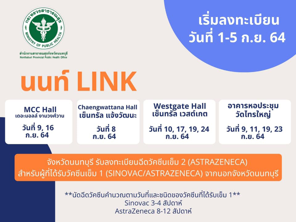 เช็กวันด่วน! นนท์ Link เปิดรับลงทะเบียนฉีดวัคซีนเข็ม 2 คนต่างจังหวัด