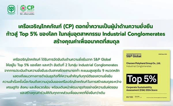 เครือซีพี ติดอันดับยั่งยืนโลกปีที่ 4 จาก S&P Global