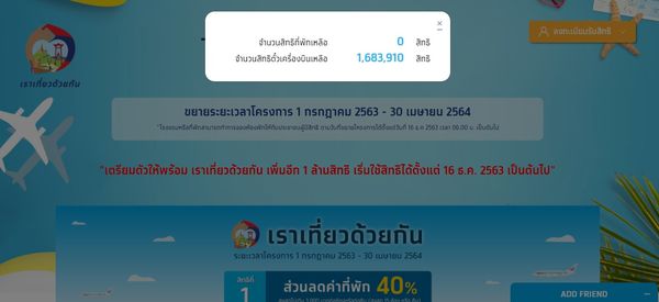 เราเที่ยวด้วยกัน เพิ่มอีก 1 ล้านสิทธิ จองที่พักได้ 15 คืน เริ่ม 16 ธ.ค.นี้!