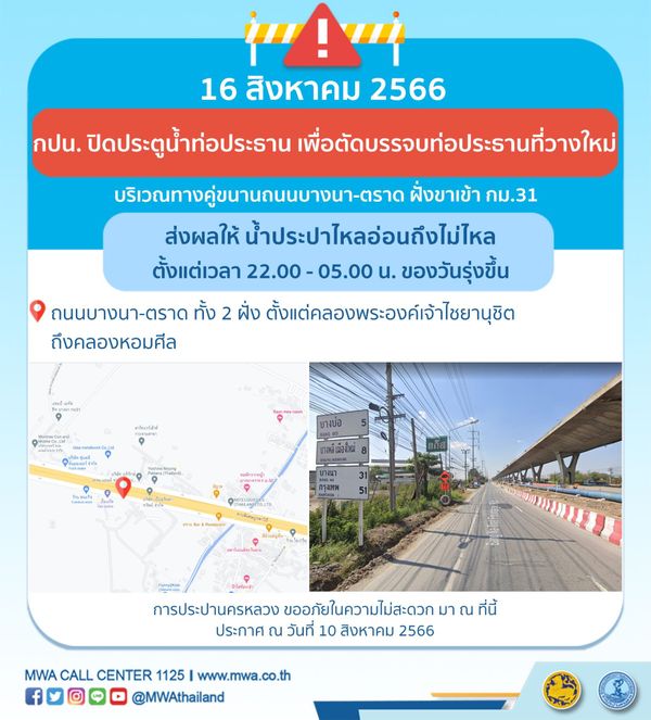 น้ำประปาไหลอ่อน-ไม่ไหล หลายพื้นที่ 10-16 สิงหาคมนี้ เช็กเวลาด่วน!