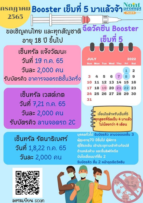 เปิดให้ลงทะเบียนฉีดวัคซีนโควิด-19 เข็ม 5 สำหรับคนไทยและทุกสัญชาติ