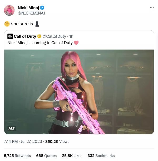 “Nicki Minaj” กลายเป็นตัวละครสุดแซ่บในเกมดัง 'Call of Duty' (มีคลิป) 