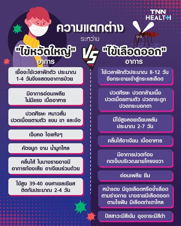 ความแตกต่างระหว่าง ไข้หวัดใหญ่ VS ไข้เลือดออก 