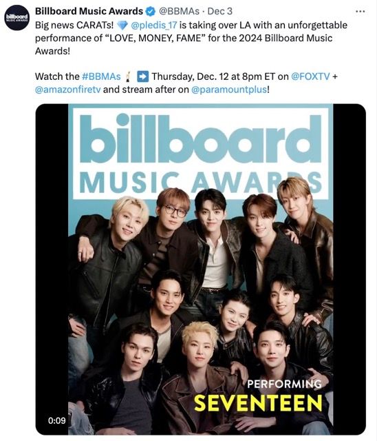 SEVENTEEN คอนเฟิร์มแสดงในงาน Billboard Music Awards (BBMAs)  2024