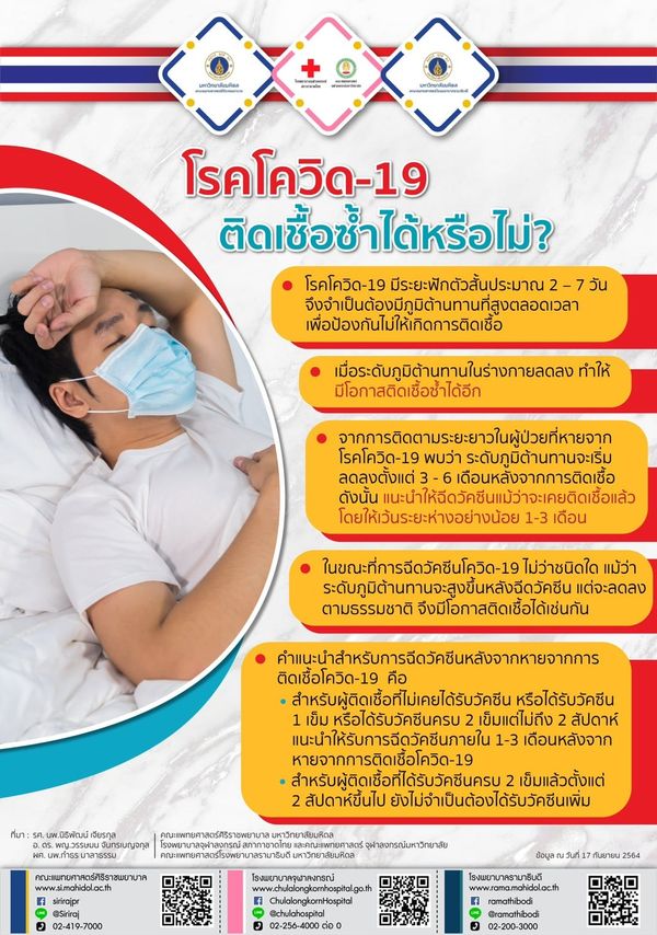 ไขข้อสงสัยหายป่วยจากโควิด “ติดเชื้อซ้ำ” ได้หรือไม่?