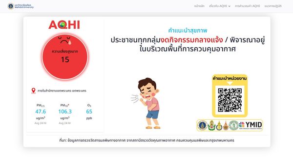  มหาวิทยาลัยมหิดลเปิดตัว “MAHIDOL AQHI”  เทคโนโลยีประเมินคุณภาพอากาศในภาวะฝุ่นพิษปกคลุม