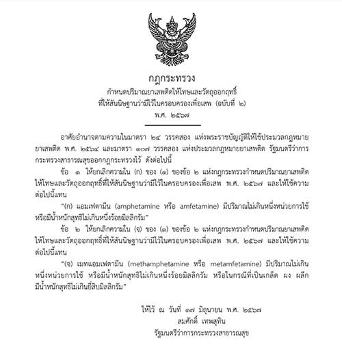 ราชกิจจาฯ ประกาศแล้ว ‘ยาบ้า 1 เม็ด’  สธ.เผยติดคุกได้ แต่มีสิทธิขอบำบัด 