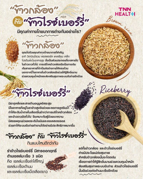 ข้าวกล้อง กับ ข้าวไรซ์เบอร์รี มีคุณค่าทางโภชนาการต่างกันอย่างไร? 