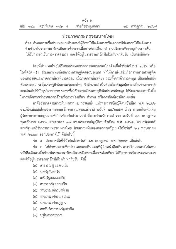 มีผลแล้ว “ฟรีวีซ่า” ให้ต่างชาติ 93 ประเทศและดินแดน อยู่ไทยได้ไม่เกิน 60 วัน เช็กรายชื่อทั้งหมดที่นี่