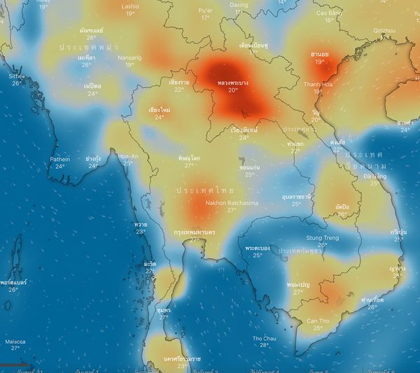Windy เผยตำแหน่งบริเวณที่พบก๊าซไนโตรเจนไดออกไซด์สารตั้งต้นสำคัญของฝุ่น PM 2.5