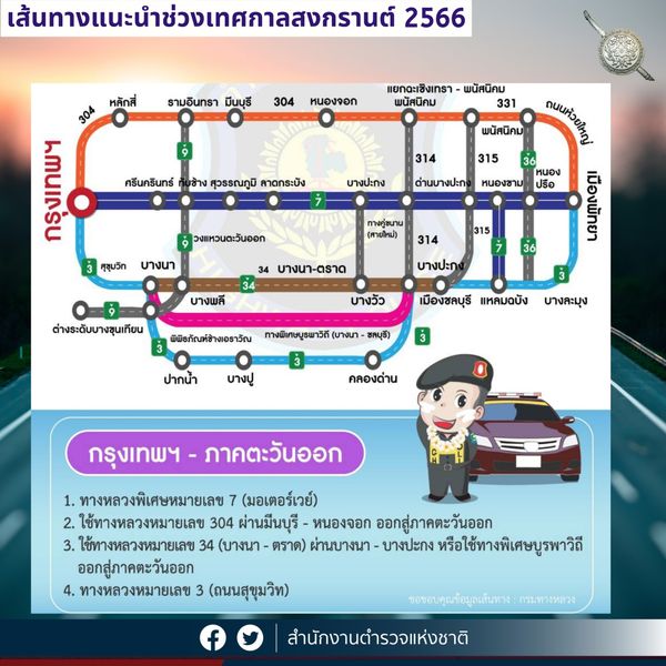 ตร.แนะเส้นทาง 4 สายหลักเข้า-ออก กทม.เลี่ยงรถติด วันสงกรานต์ 2566