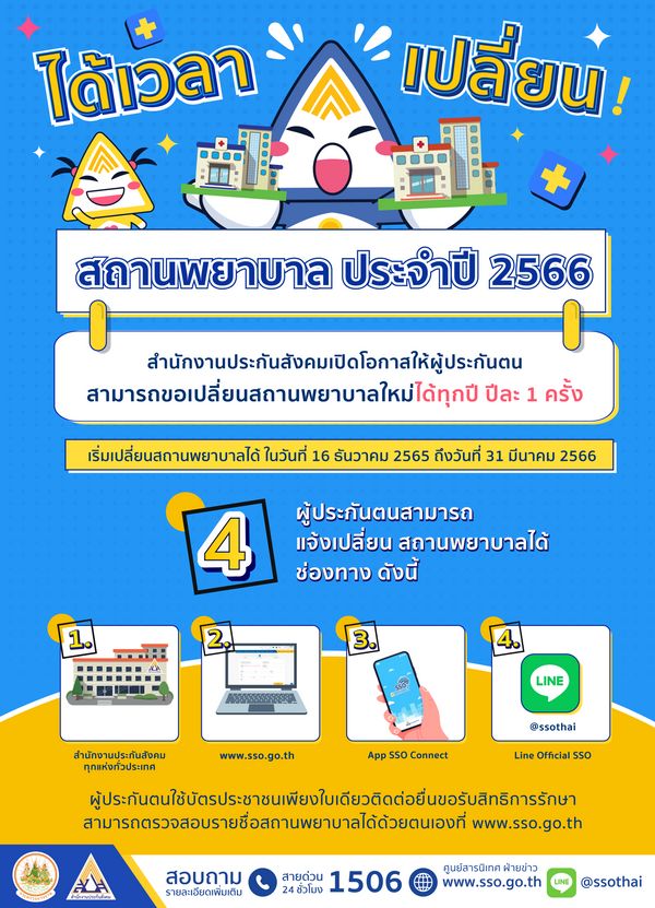 เช็ก 4 ช่อง ผู้ประกันตนเปลี่ยน สถานพยาบาล ปี66 ดีเดย์ 16 ธ.ค.นี้