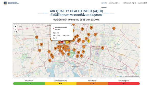  มหาวิทยาลัยมหิดลเปิดตัว “MAHIDOL AQHI”  เทคโนโลยีประเมินคุณภาพอากาศในภาวะฝุ่นพิษปกคลุม