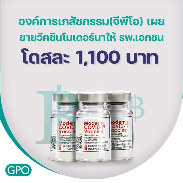 อภ.เผยราคาทางการ “วัคซีนโมเดอร์นา” ขายเอกชนโดสละ 1,100 บาท