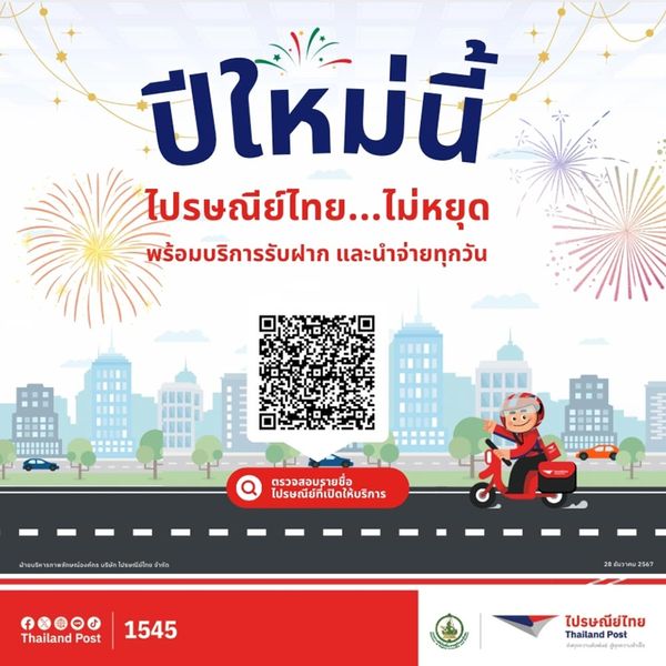 วันหยุดปีใหม่ 2568 ไปรษณีย์ไทยปิดไหม เปิดให้บริการรับ-ส่งของหรือไม่?