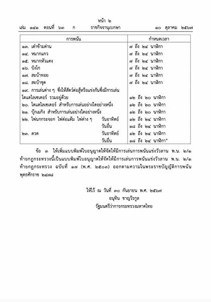 ราชกิจจาฯ ประกาศ “การพนัน 23 ชนิด” เล่นได้ภายในเวลาที่กำหนด 