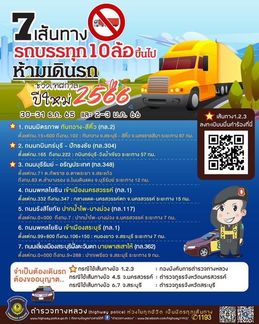 ปีใหม่ 2566 ห้าม รถสิบล้อขึ้นไป ใช้ 7 เส้นทาง ดูขั้นตอนขออนุญาตที่นี่!