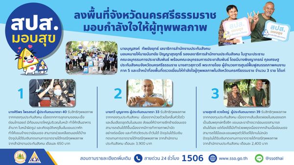 ประกันสังคมลงพื้นที่นครศรีธรรมราช มอบกำลังใจให้ผู้ทุพพลภาพ