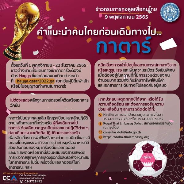 ฟุตบอลโลก 2022  แนะคนไทยไปกาตาร์ ต้องปฏิบัติตามกฏ 4 ข้อนี้เคร่งครัด!