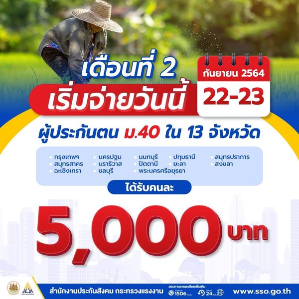 เช็กสิทธิประกันสังคมม.40 วันนี้โอนเงินรอบ 2 เข้าพร้อมเพย์