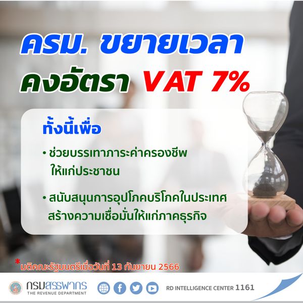 มติครม.ไฟเขียวขยายเวลาลดภาษีมูลค่าเพิ่ม 7% ออกไปอีก 1 ปี