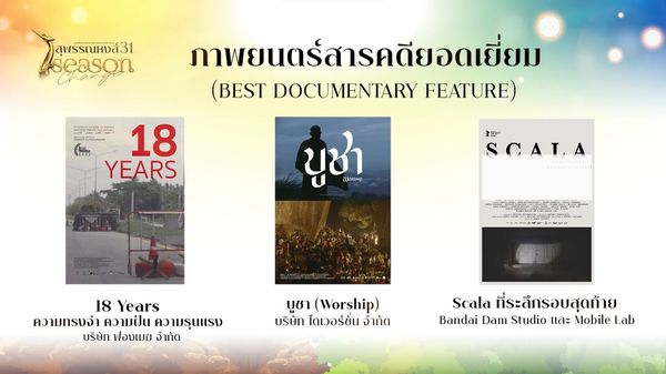 เปิดรายชื่อผู้เข้าชิงรางวัลภาพยนตร์แห่งชาติ สุพรรณหงส์ ครั้งที่ 31 บุพเพสันนิวาส2 - One For The Road เข้าชิงสูงสุด