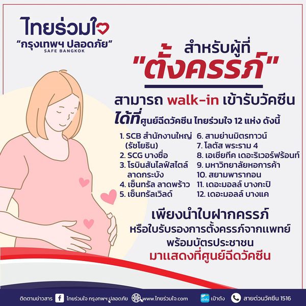 กทม.เร่งฉีดวัคซีนให้ หญิงตั้งครรภ์ เปิด Walk-in 12 จุด