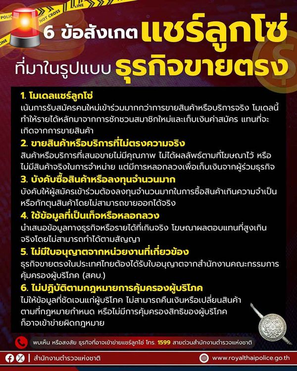 แนะ 6 วิธีสังเกตขบวนการแชร์ลูกโซ่ ที่มาในรูปแบบธุรกิจขายตรง