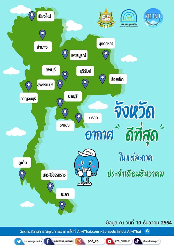 เปิดรายชื่อจังหวัดที่มี คุณภาพอากาศดีที่สุด ประจำเดือนธันวาคม 2564