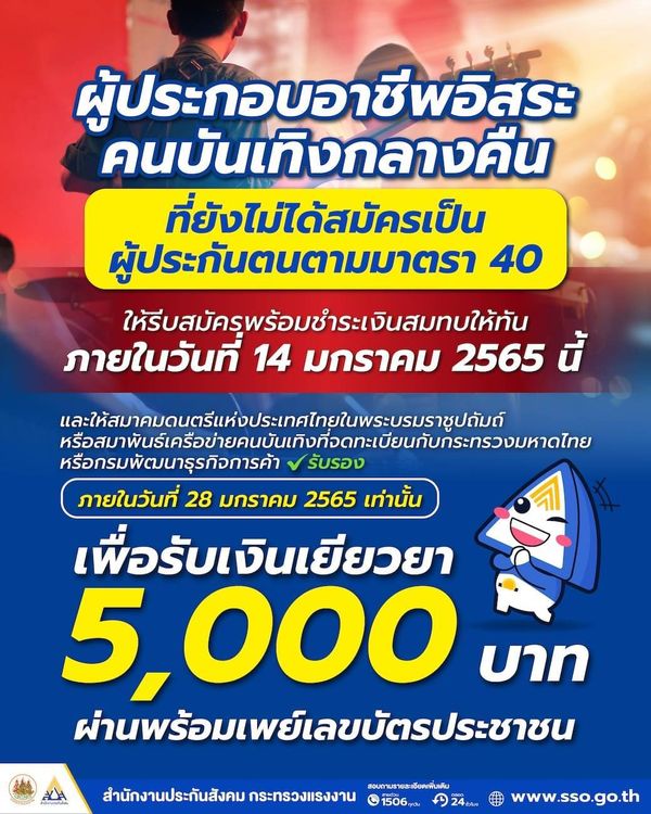 ฟรีแลนซ์ คนบันเทิงกลางคืน สมัครประกันสังคม มาตรา 40 รับเยียวยา 5,000 วันสุดท้าย!