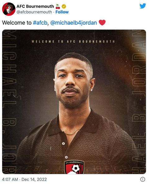 'บอร์นมัธ' ยินดีต้อนรับ!! 'Michael B. Jordan' ร่วมเป็นเจ้าของสโมสรคนใหม่