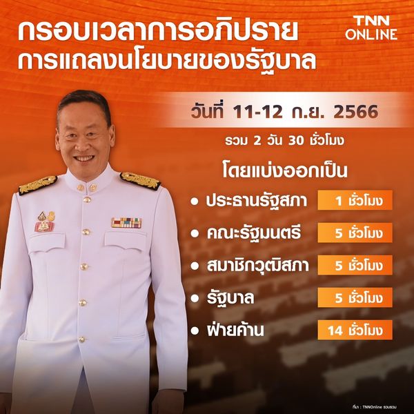 เคาะวันแล้ว! แถลงนโยบายรัฐบาล 11-12 กันยายน 2566 ใช้เวลา 30 ชั่วโมง