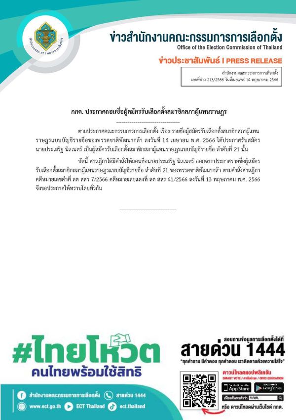 เลือกตั้ง 2566 กกต.ถอนชื่อ “ประเสริฐ นิลเนตร์” พ้นผู้สมัคร ส.ส. 