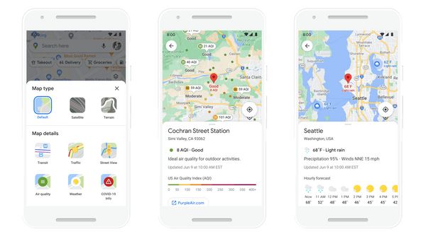 Google Maps อัปเดตฟีเจอร์บอกสภาพอากาศ ฝุ่น และการเดินทาง