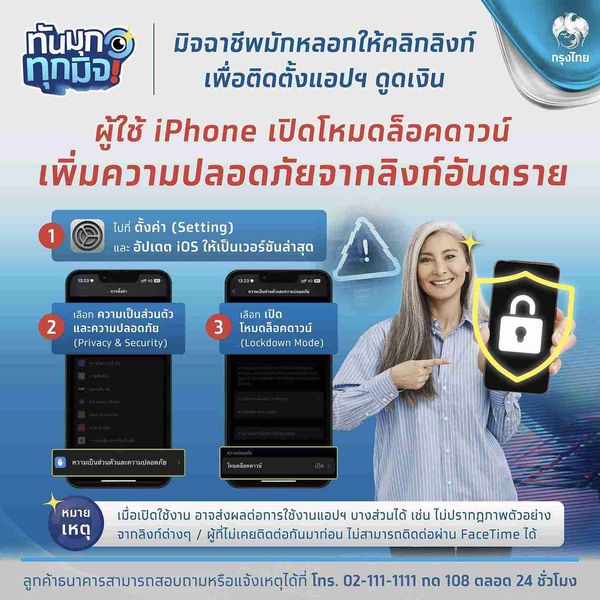 ผู้ใช้ iPhone ดูวิธีตั้งค่าที่นี่! เปิดโหมดล็อคดาวน์ ป้องกันลิงก์ดูดเงิน