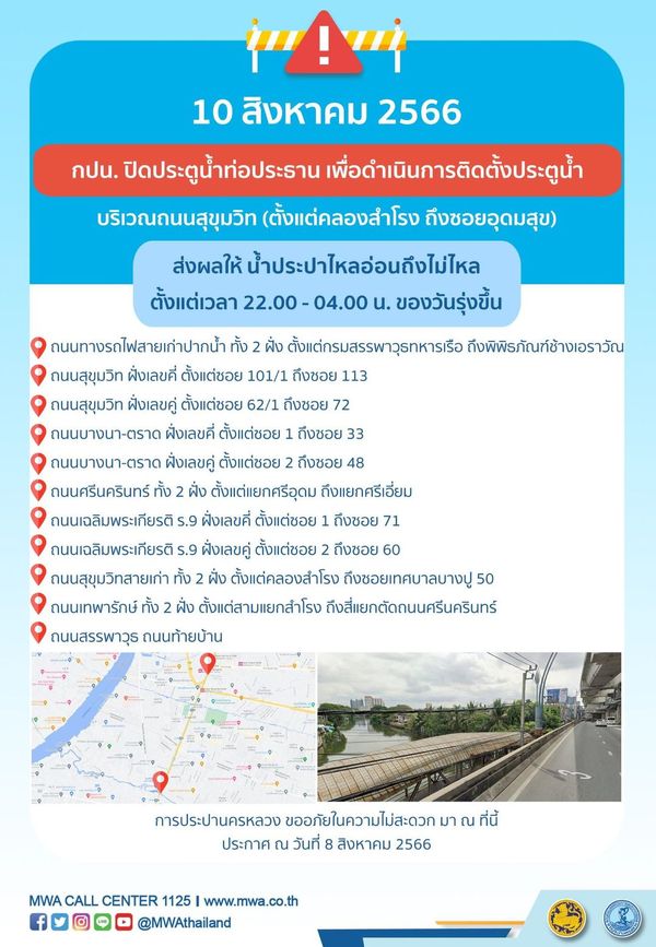 น้ำประปาไหลอ่อน-ไม่ไหล หลายพื้นที่ 10-16 สิงหาคมนี้ เช็กเวลาด่วน!