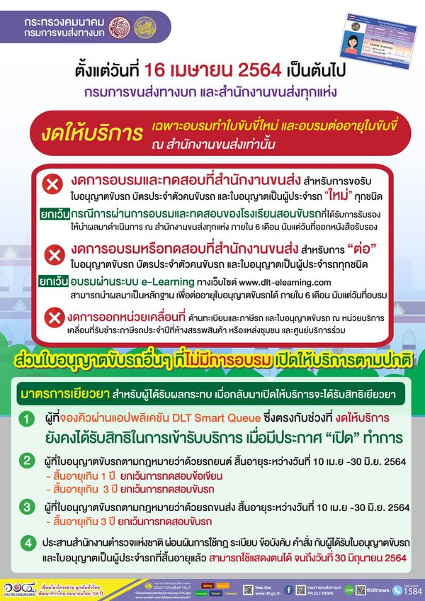 งดทำใบขับขี่ใหม่ช่วงโควิด-หมดอายุขอผ่อนผันใช้ได้ถึง30มิ.ย.64