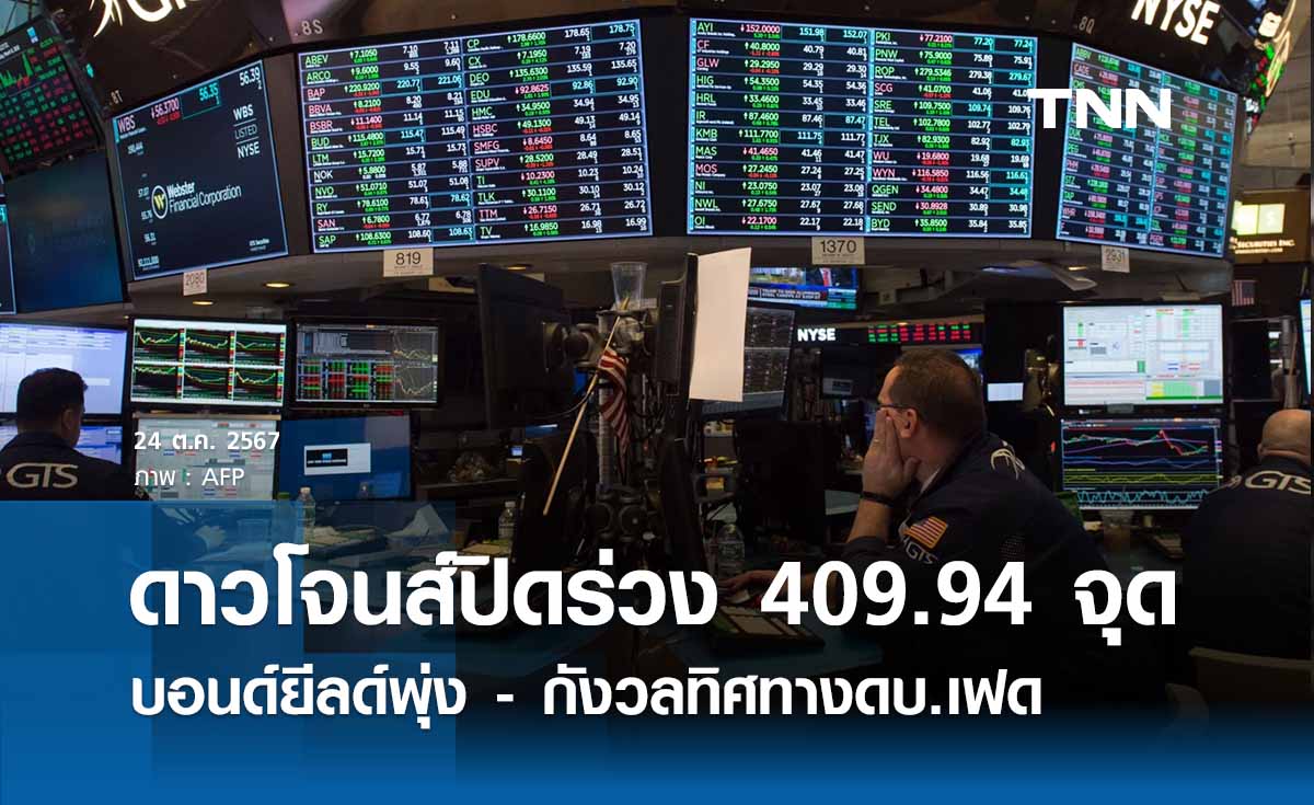 หุ้นวันนี้ดาวโจนส์ 24 ตุลาคม 2567 ปิดร่วง 409.94 จุด กังวลทิศทางดบ.เฟด