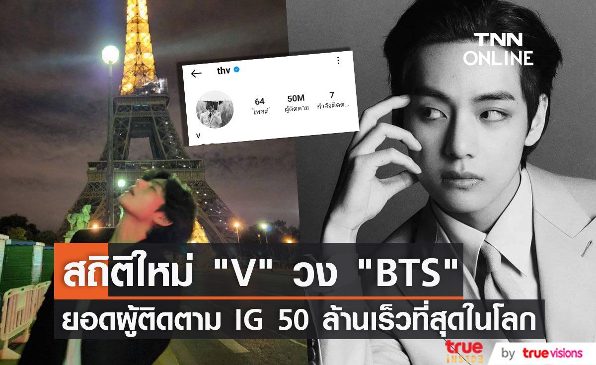 “V” วง “BTS” ได้ยอดผู้ติดตาม Instagram 50 ล้านคนเร็วที่สุดของโลก