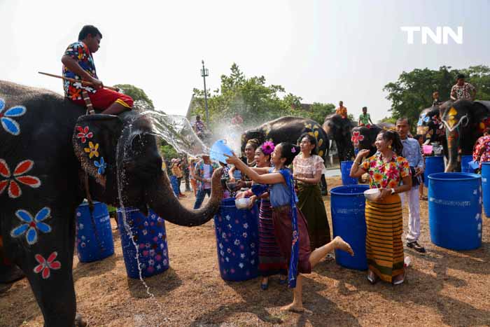 คลายร้อนชาวกรุงเก่า ชวนช้างเล่นน้ำรับเทศกาลสงกรานต์