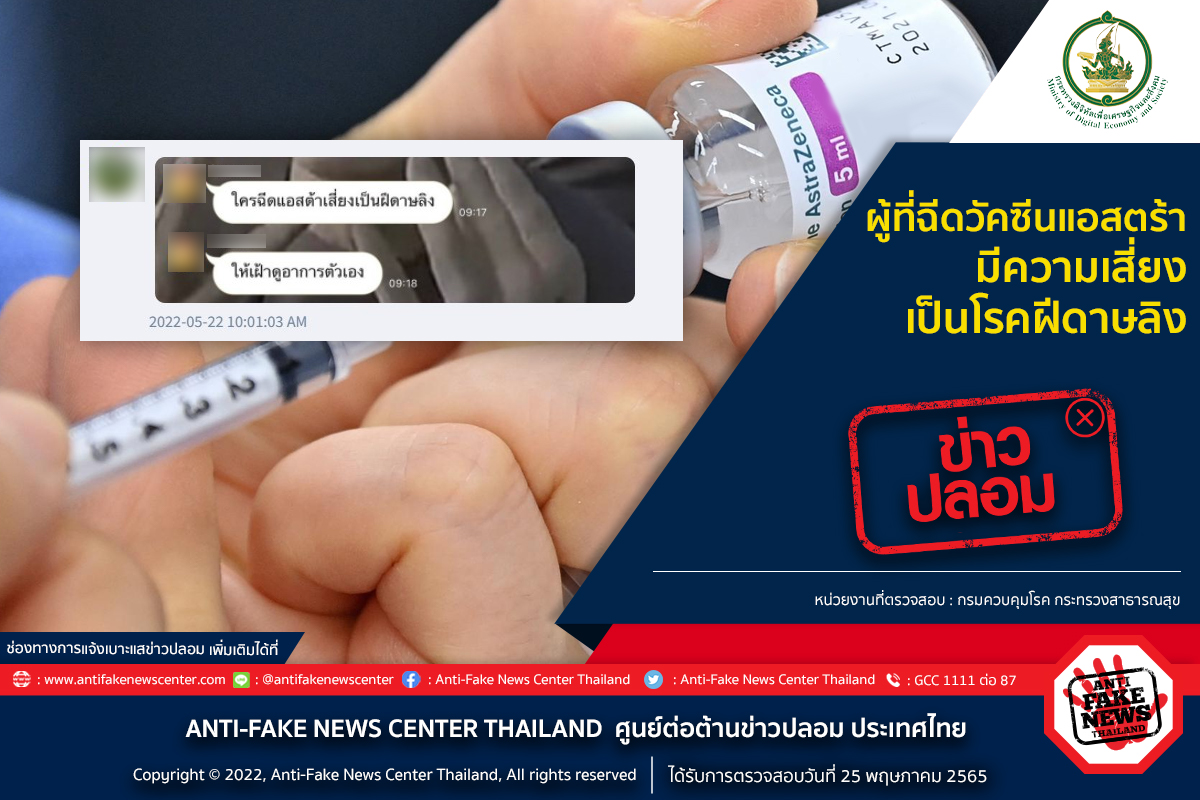 อย่าหลงเชื่อ! ฉีดวัคซีนแอสตร้าฯเสี่ยงเป็น โรคฝีดาษลิง อย่าหลงเชื่อ! ฉีดวัคซีนแอสตร้าฯเสี่ยงเป็น โรคฝีดาษลิง