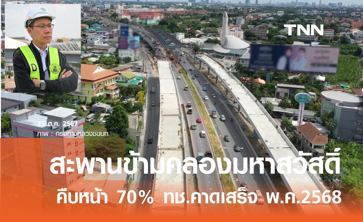 สร้างสะพานข้ามคลองมหาสวัสดิ์ คืบหน้า 70%  คาดแล้วเสร็จ พ.ค. 2568 