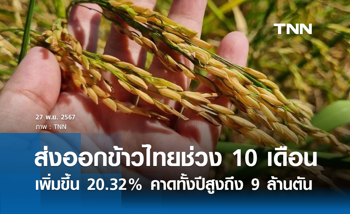 ส่งออกข้าวไทย 10 เดือนแรก 8.35 ล้านตัน เพิ่มขึ้น 20.32%  คาดทั้งปีสูงถึง 9 ล้านตัน