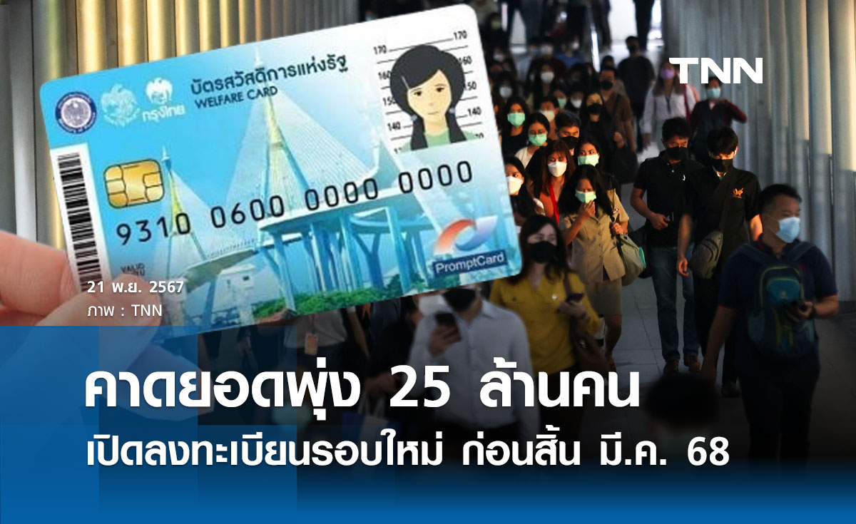 บัตรสวัสดิการแห่งรัฐ รอบใหม่! ลงทะเบียนก่อนสิ้น มี.ค.68 คาดยอดพุ่ง 25 ล้านคน