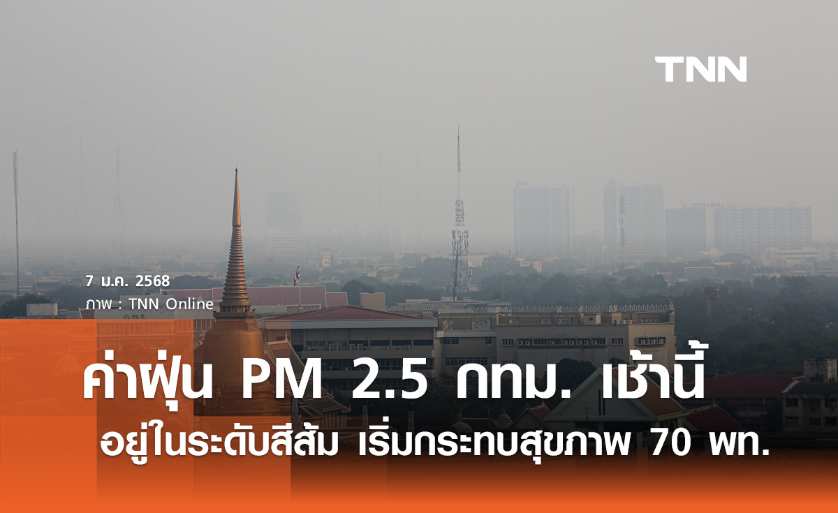 ฝุ่น PM 2.5 เช้านี้ กทม.  อยู่ในระดับสีส้ม เริ่มมีผลกระทบต่อสุขภาพ 70 พื้นที่