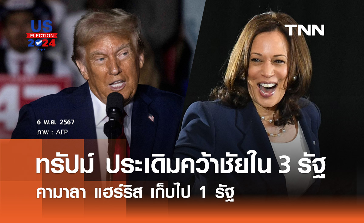 เลือกตั้งสหรัฐฯ 2024 : ผลเลือกตั้งล่าสุด ทรัมป์ ประเดิมคว้าชัยใน 3 รัฐ แฮร์ริส ได้ 1 รัฐ