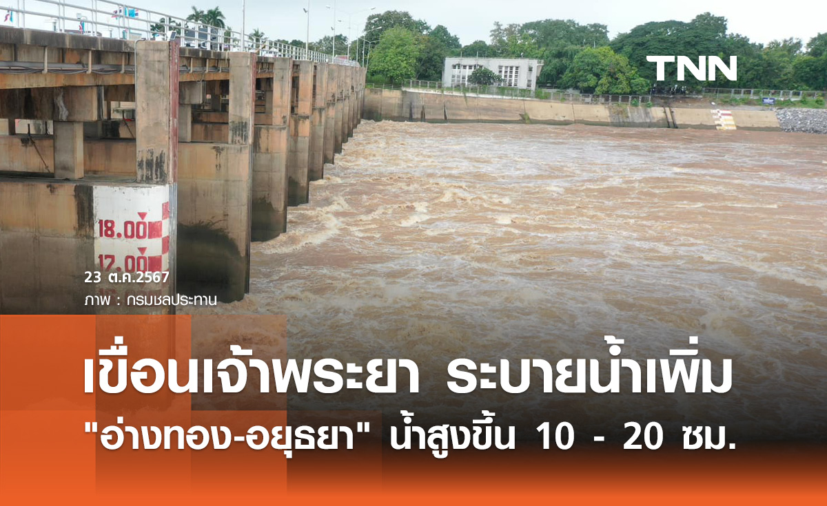 ฝนตกหนัก! เขื่อนเจ้าพระยา ระบายน้ำเพิ่ม อ่างทอง-อยุธยา น้ำสูงขึ้น 10 - 20 ซม.