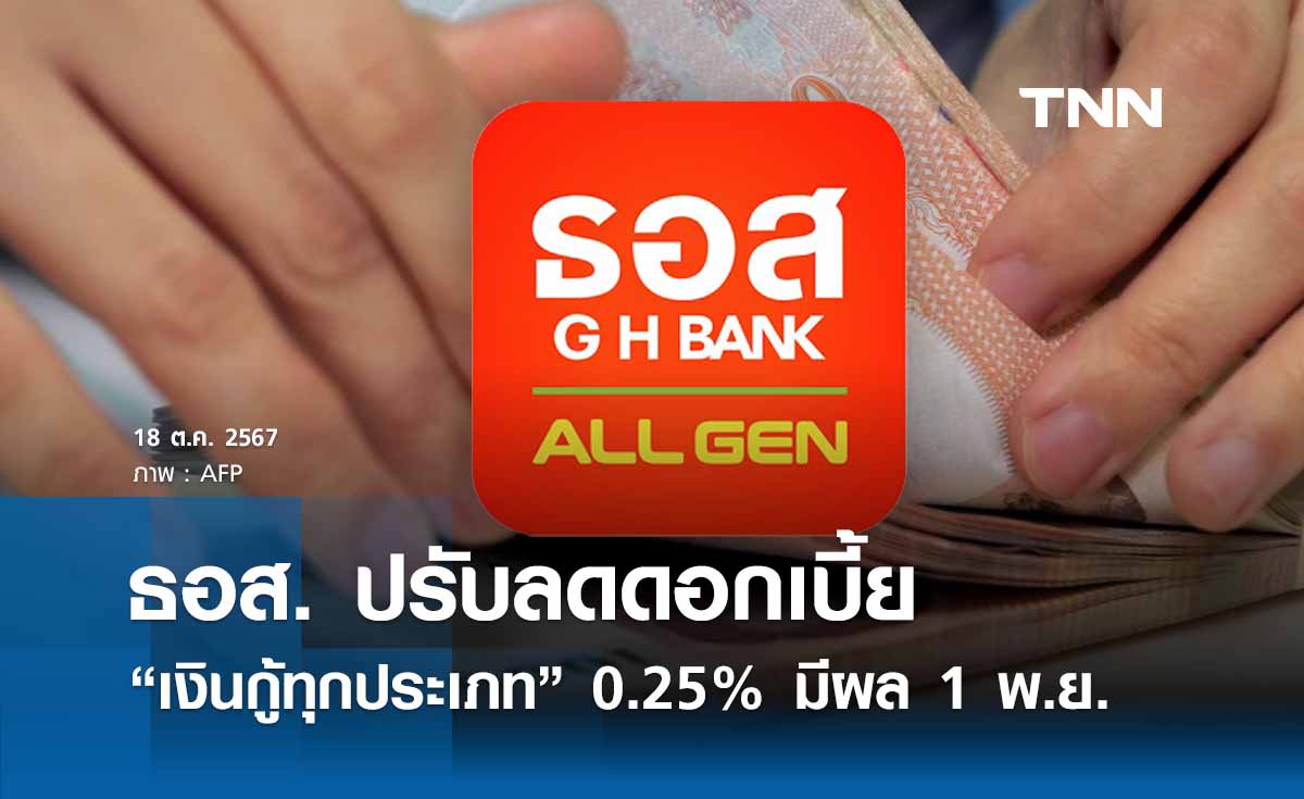 ธอส. ปรับลดดอกเบี้ยเงินกู้ทุกประเภท 0.25% มีผล 1 พ.ย. นี้ 