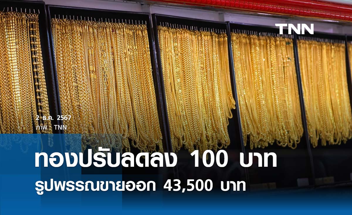 ราคาทองคำวันนี้  2/12/67 เปิดตลาดลดลง 100 บาท รูปพรรณขายออก 43,500 บาท 