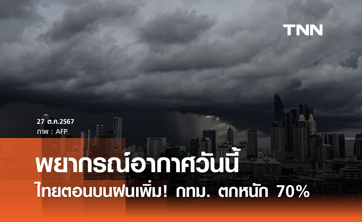 พยากรณ์อากาศวันนี้ 27 ตุลาคม ไทยตอนบนฝนเพิ่มขึ้น กทม. ตก 70%